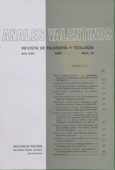 Anales valentinos, Escritos del Vedat : revista de filosofía y teología