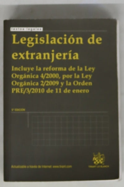 Legislación de extranjería incluye la reforma de la Ley orgánica 4/2000, por la Ley orgánica 2/2009 y la Orden PRE/3/2010 de 11 de enero