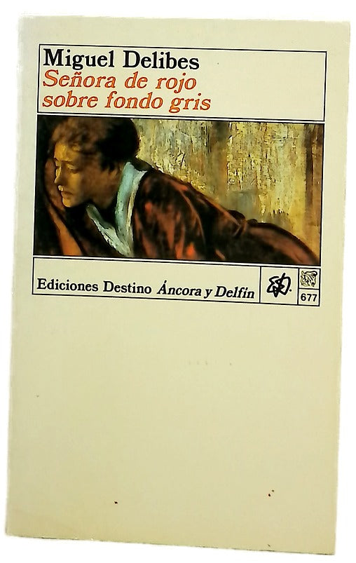 Señora de rojo sobre fondo gris