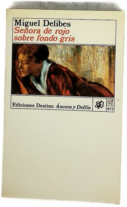 Señora de rojo sobre fondo gris