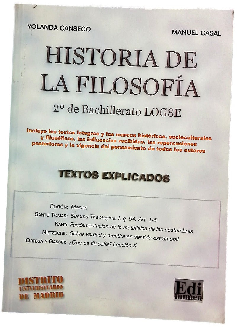 Historia de la filosofía, 2º de Bachillerato LOGSE textos explicados