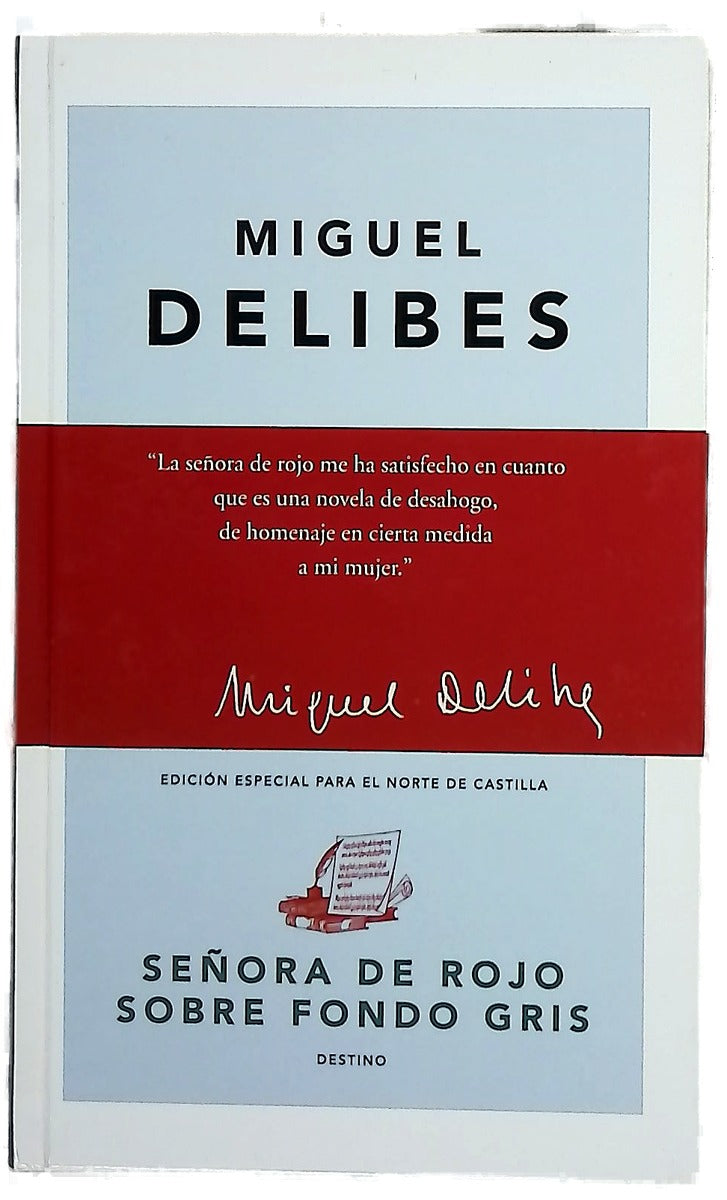 Señora de rojo sobre fondo gris